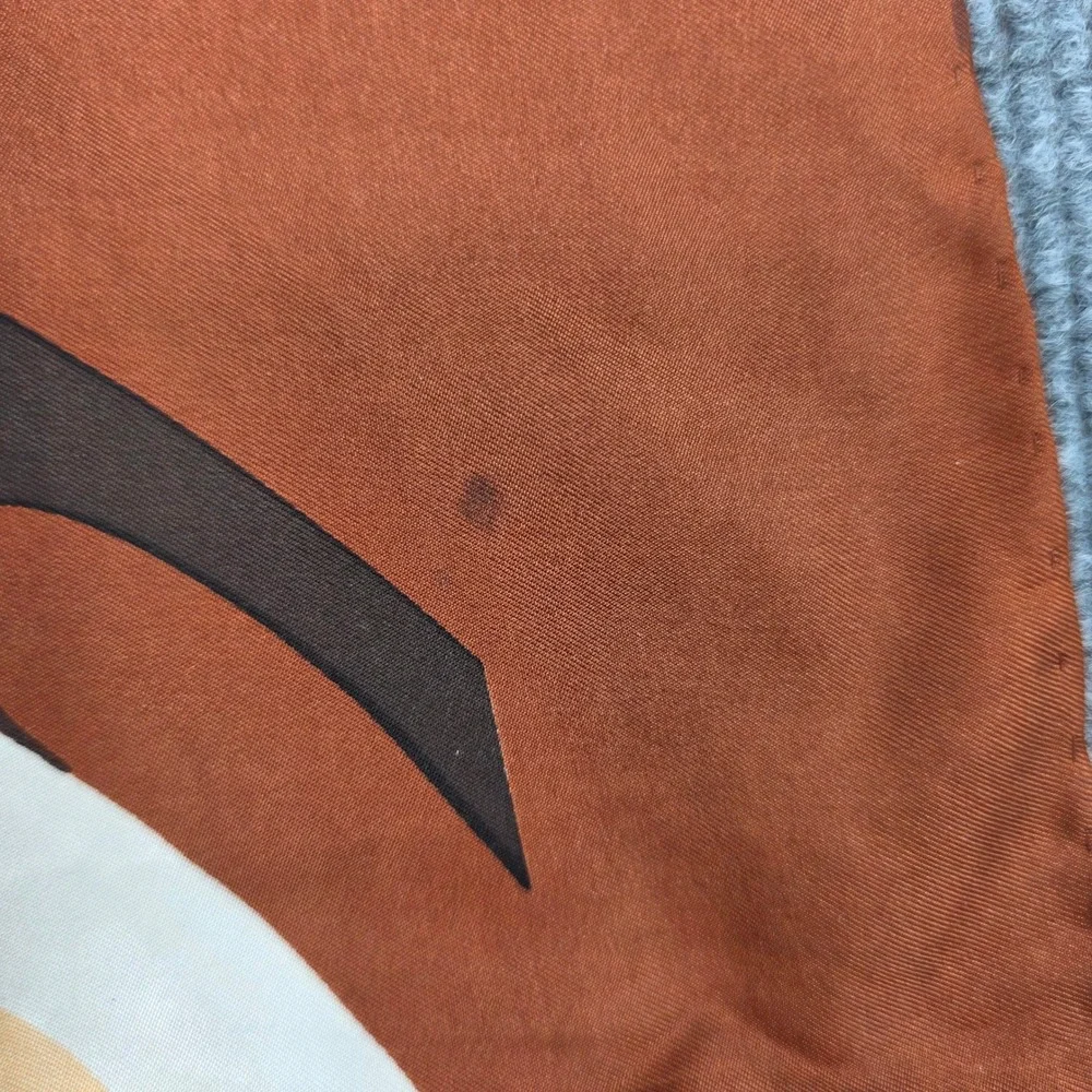 Yves Vacarisas Vintage Silk Scarf Brown Orange Graphic Classic Car Art Square